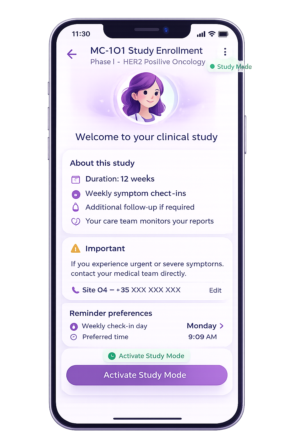 Patient Study Onboarding • Mobile Screen