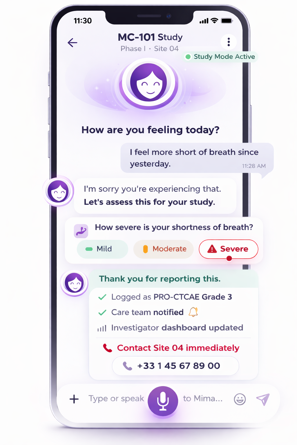 Adaptive PRO check-in • Mobile Screen